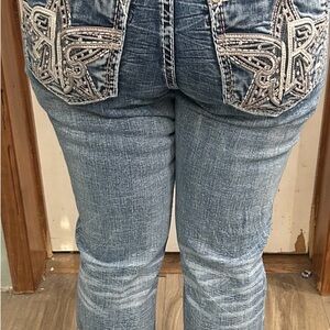 Rock Revival Light Blue Boot Cut Jeans with Embroidery